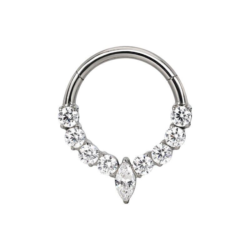 Implant Grade ASTM f136 Titanium Forward Facing CZ Fan With Marquise CZ Center Segment Clicker