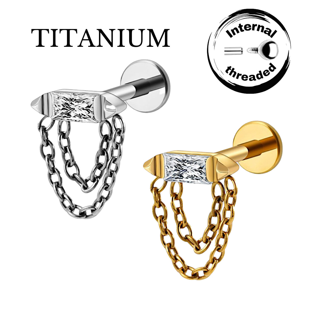 Implant Grade ASTM F136 Titanium Stone With Chain Internaly Threaded Labret