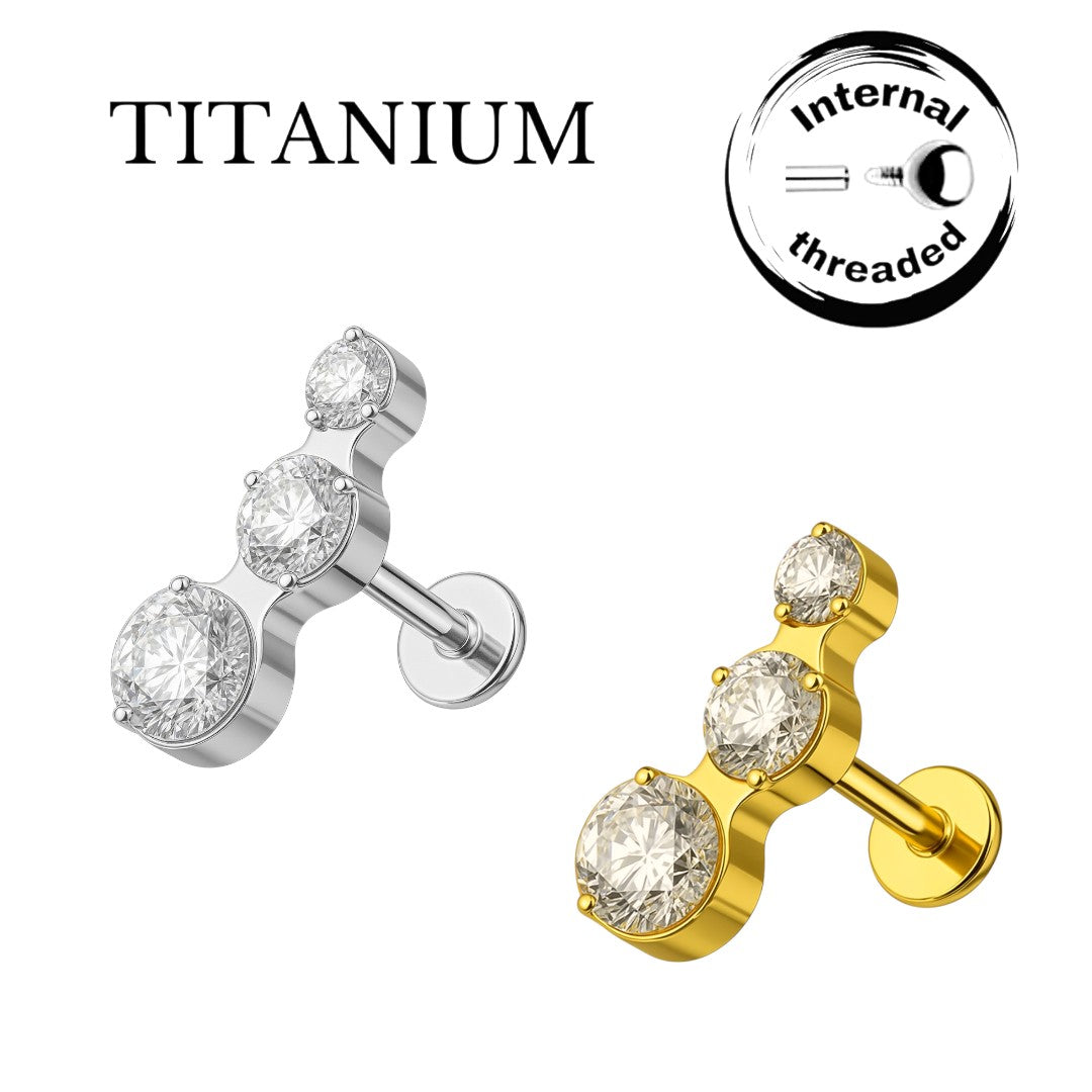 Implant Grade ASTM F136 Titanium 3 CZ From Small To Large Internaly Threaded Labret