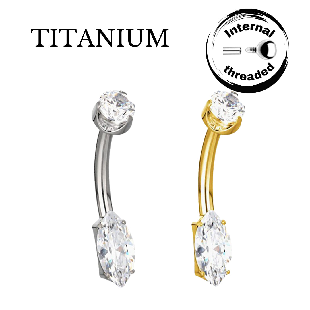 Implant Grade ASTM F136 Titanium Stone Marquise Belly Button Internaly Treaded