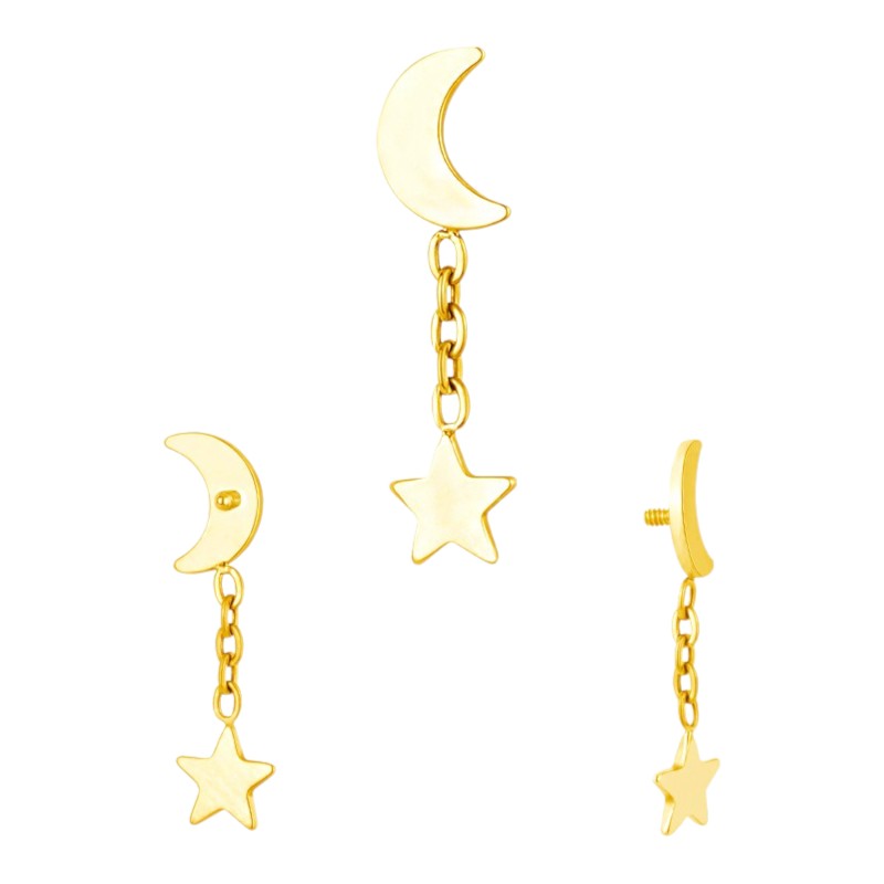 Implant Grade ASTM F136 Titanium Moon With Dangle Star Internaly Threaded Labret