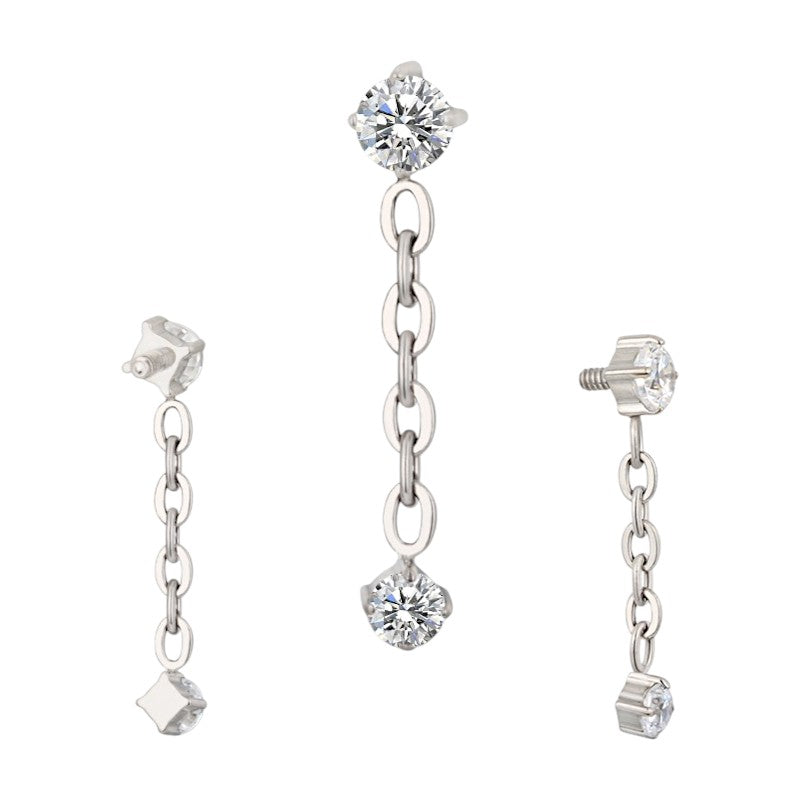 Implant Grade ASTM F136 Titanium Bezel CZ With Chain Dangle CZ Internaly Threaded Labret