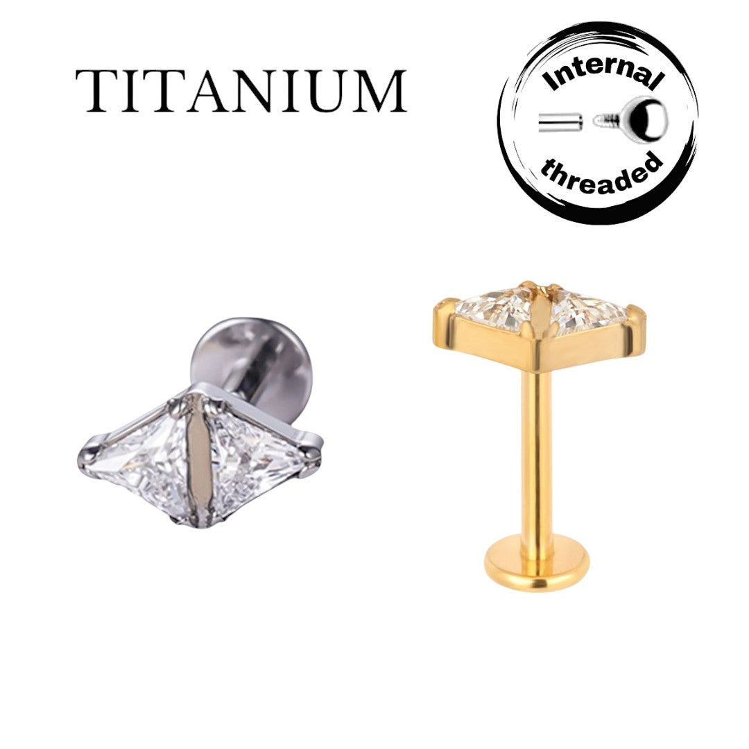 Implant Grade ASTM F136 Titanium Double Triangle CZ Internaly Threaded Labret