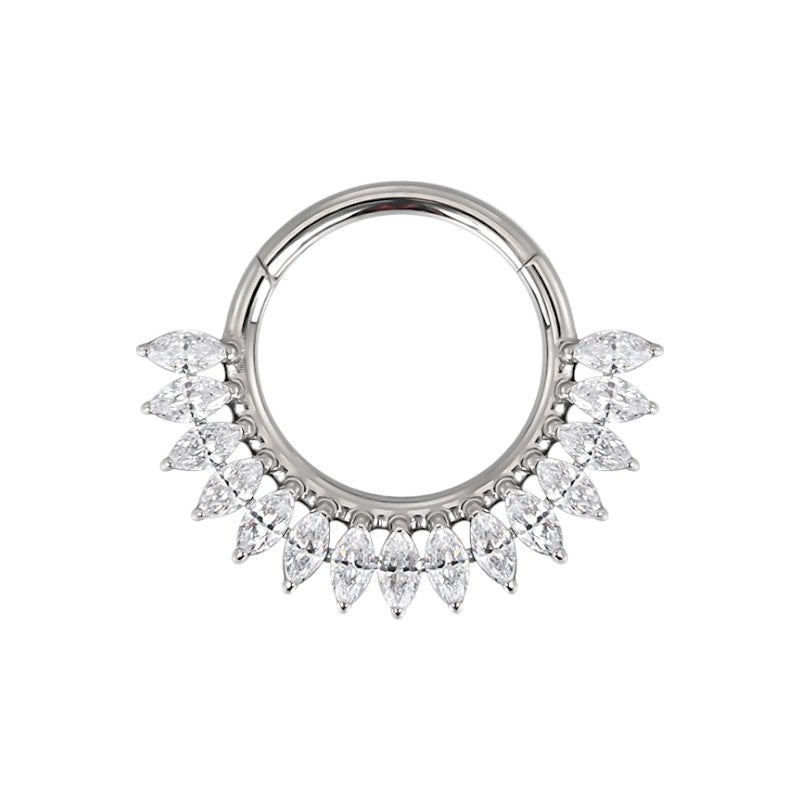 Implant Grade ASTM F136 Titanium Forward Facing Half Circle Marquise CZ Fan Segment Clicker