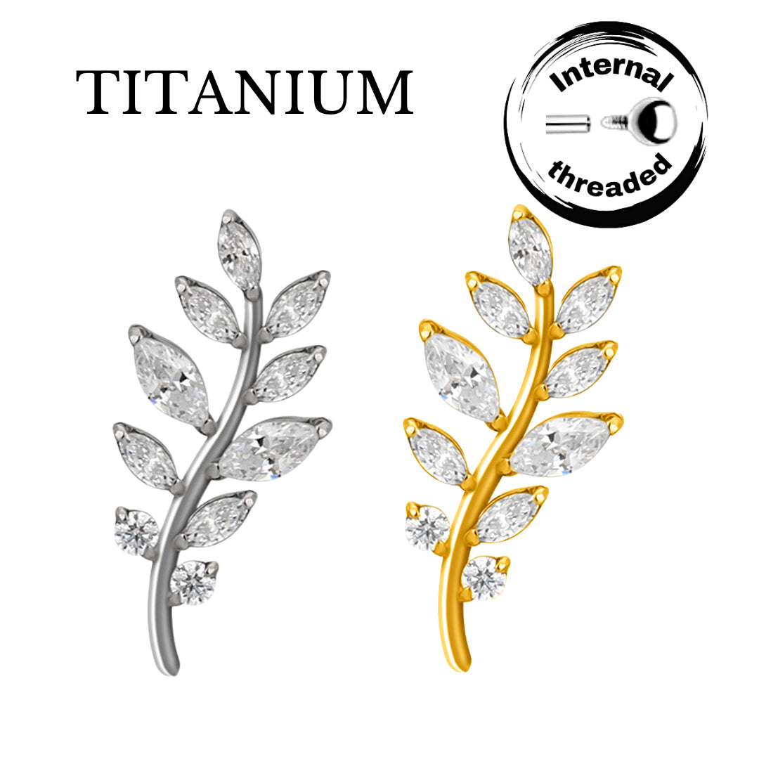 Implant Grade ASTM F136 Titanium Leaf Marquise CZ Internaly Threaded Labret