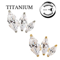 Implant Grade ASTM F136 Titanium 3 Prong Set Marquise CZ 3 Size CZ Internaly Threaded Labret