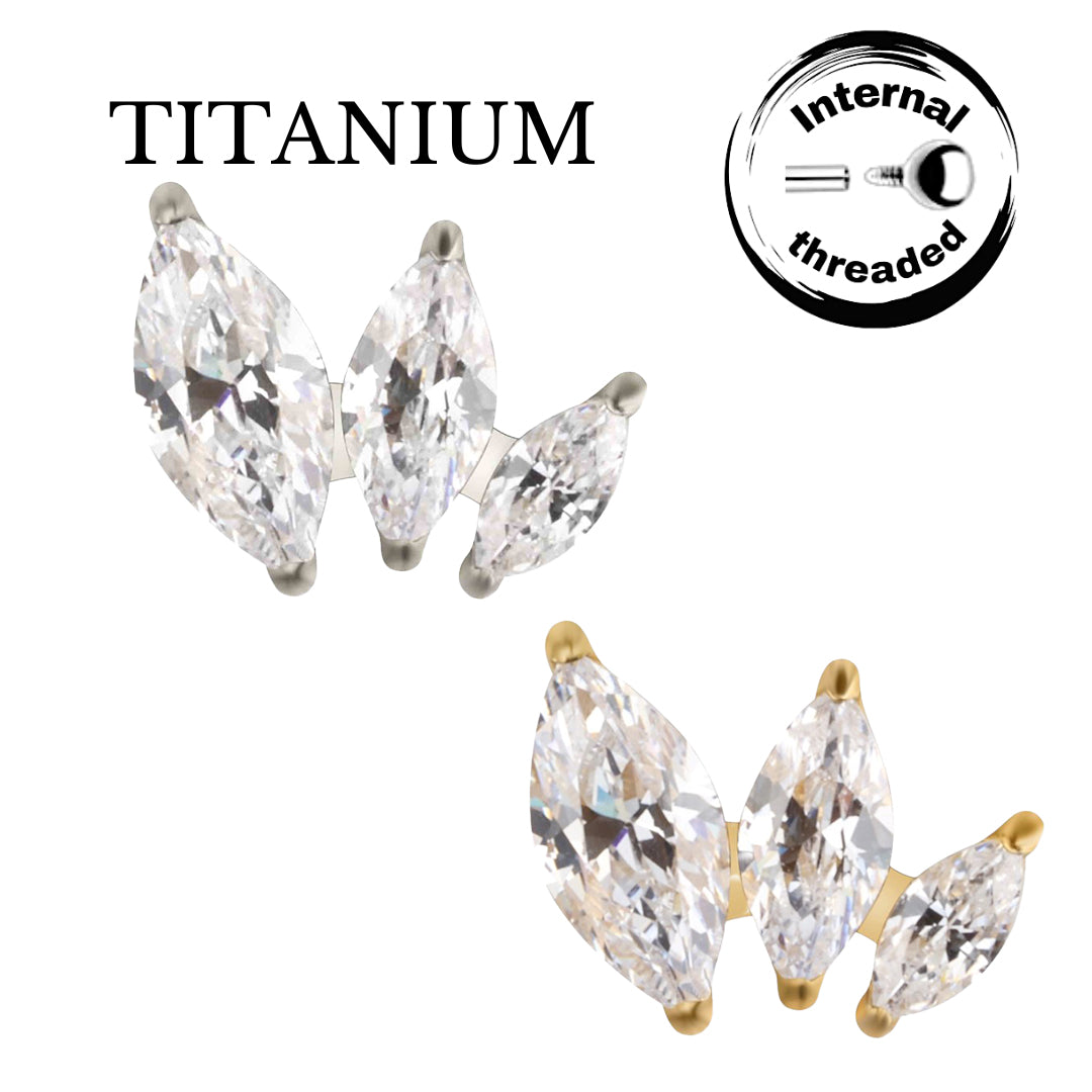 Implant Grade ASTM F136 Titanium 3 Prong Set Marquise CZ 3 Size CZ Internaly Threaded Labret