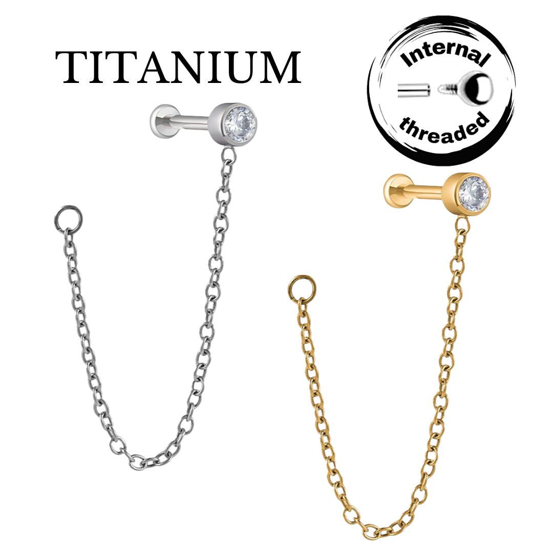 Implant Grade ASTM F136 Titanium Chain Stone Internaly Threaded Labret