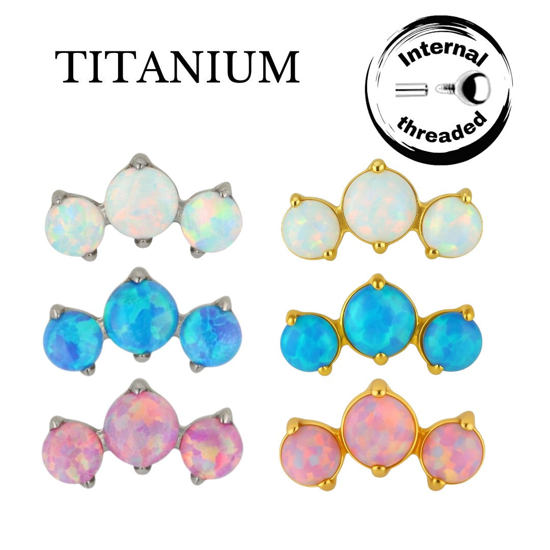 Implant Grade ASTM F136 Titanium 3 Prong Set Opal Stone Internaly Threaded Labret