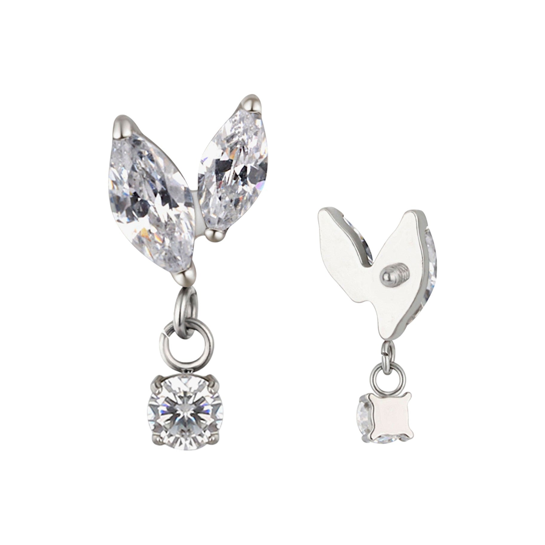 Implant Grade ASTM F136 Titanium 2 Marquise CZ With CZ Dangle Internaly Threaded Labret