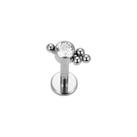 Implant Grade ASTM F136 Titanium CZ With 3 Balls Cluster And 1 Ball On Top Internaly Threaded Labret