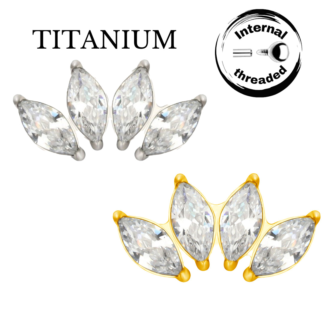 Implant Grade ASTM F136 Titanium 4 Marquise Prong Set CZ Fan Internaly Threaded Labret