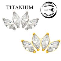 Implant Grade ASTM F136 Titanium 4 Marquise Prong Set CZ Fan Internaly Threaded Labret