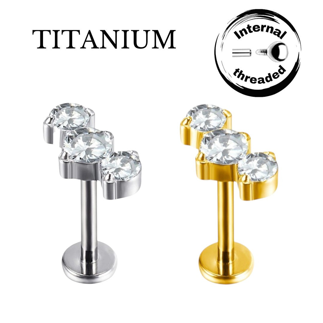 Implant Grade ASTM F136 Titanium 3 CZ Blaze Set Curve Internaly Threaded Labret