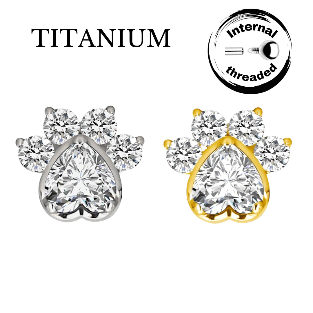 Implant Grade ASTM F136 Titanium Cat Claw With Heart CZ Internaly Threaded Labret