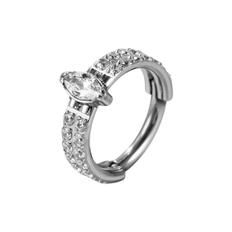 Implant Grade ASTM F136 Titanium 2 Rows CZ Pave Side With Marquise Stone Center Segment Clicker