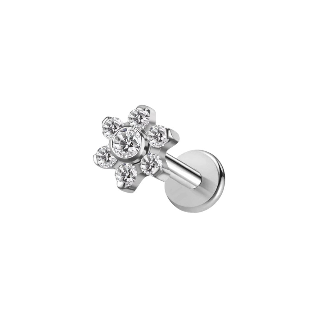 Implant Grade ASTM F136 Titanium Stone Flower Leaf Internaly Threaded Labret