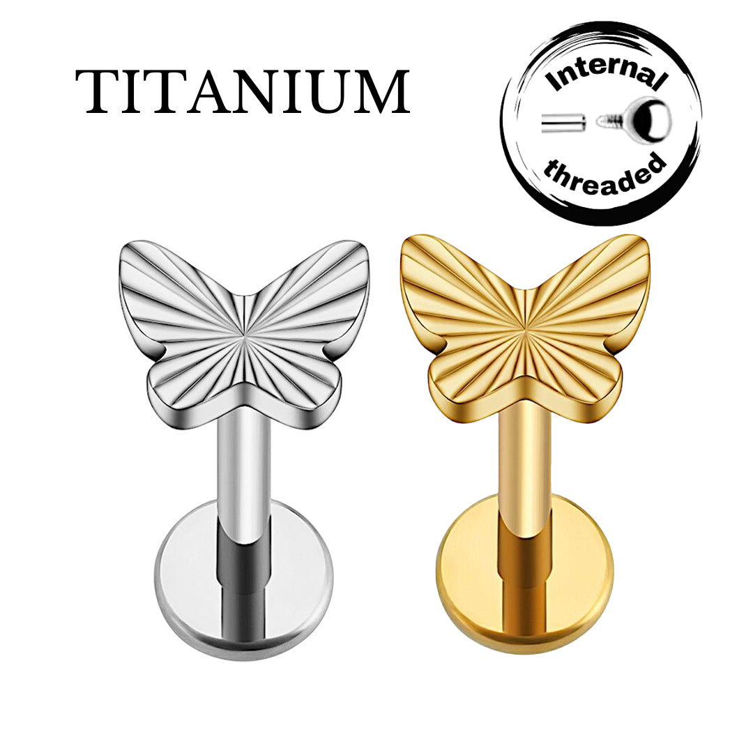 Implant Grade ASTM F136 Titanium Butterfly Ridge Internaly Threaded Labret