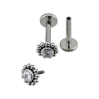 Implant Grade ASTM F136 Titanium CZ With Cluster Ball Surrounding Internaly Threaded Labret