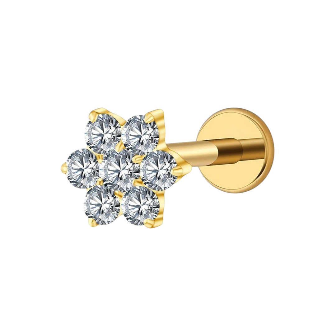 Implant Grade ASTM F136 Titanium Flower Stones Internaly Threaded Labret