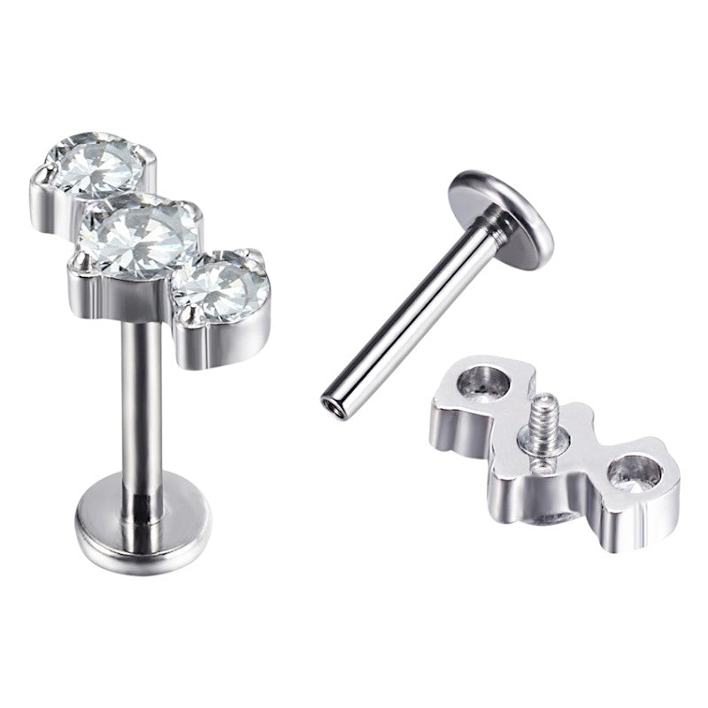 Implant Grade ASTM F136 Titanium 3 CZ Blaze Set Curve Internaly Threaded Labret