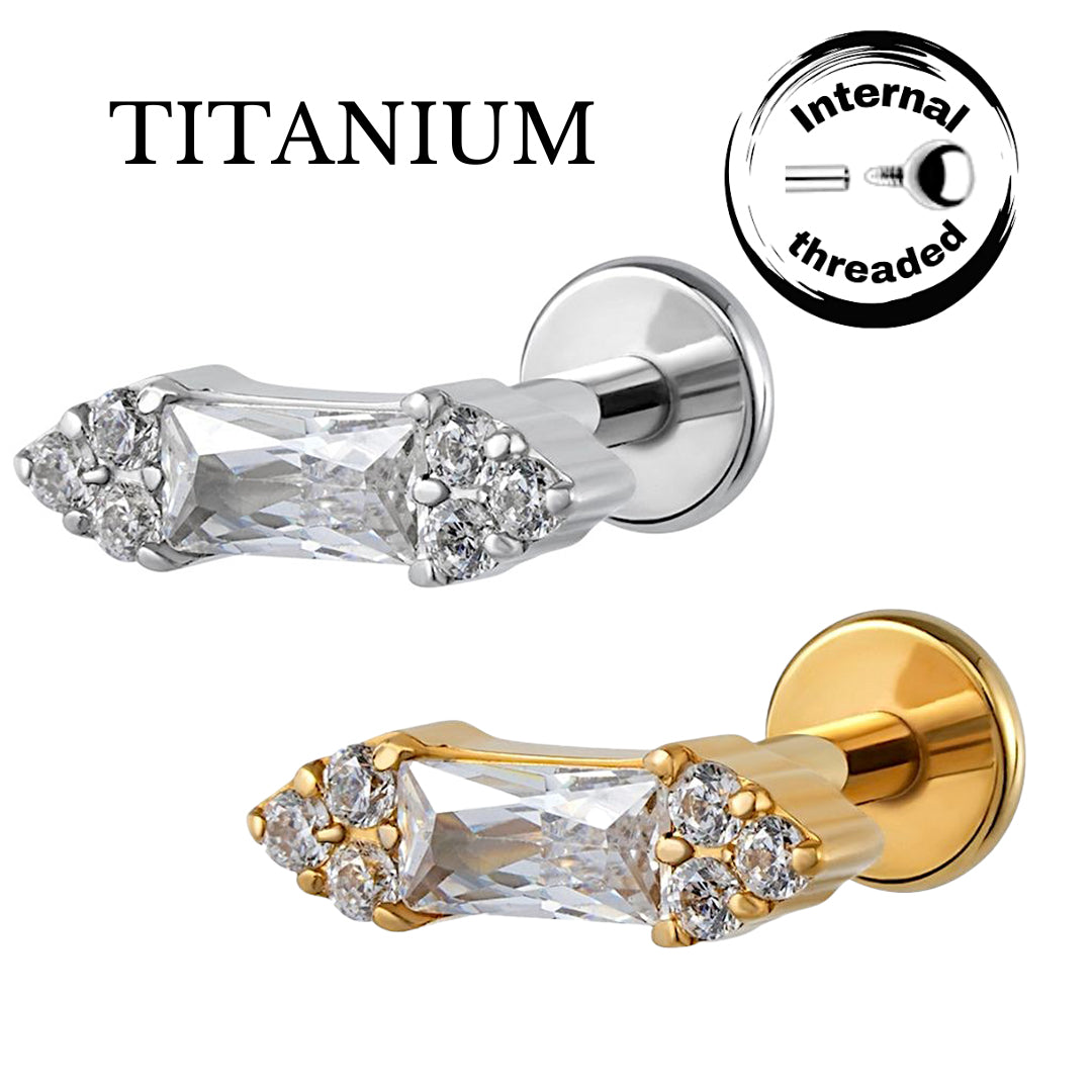 Implant Grade ASTM F136 Titanium Stone Rectangle Top Internaly Threaded Labret