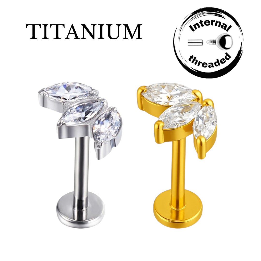Implant Grade ASTM F136 Titanium 3 Marquise CZ Curve Internaly Threaded Labret
