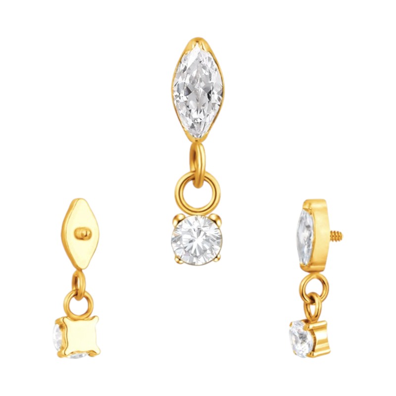 Implant Grade ASTM F136 Titanium Bezet CZ Marquise Dangle Chain CZ Internaly Threaded Labret