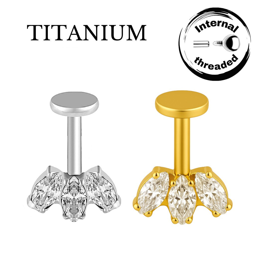 Implant Grade ASTM F136 Titanium Hidden Helix Oval Three Internaly Threaded Labret