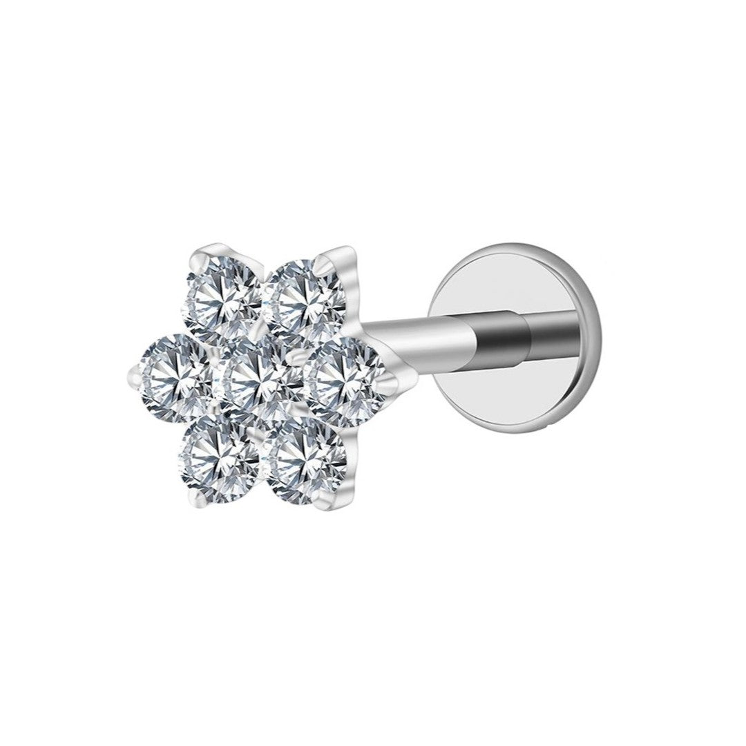 Implant Grade ASTM F136 Titanium Flower Stones Internaly Threaded Labret