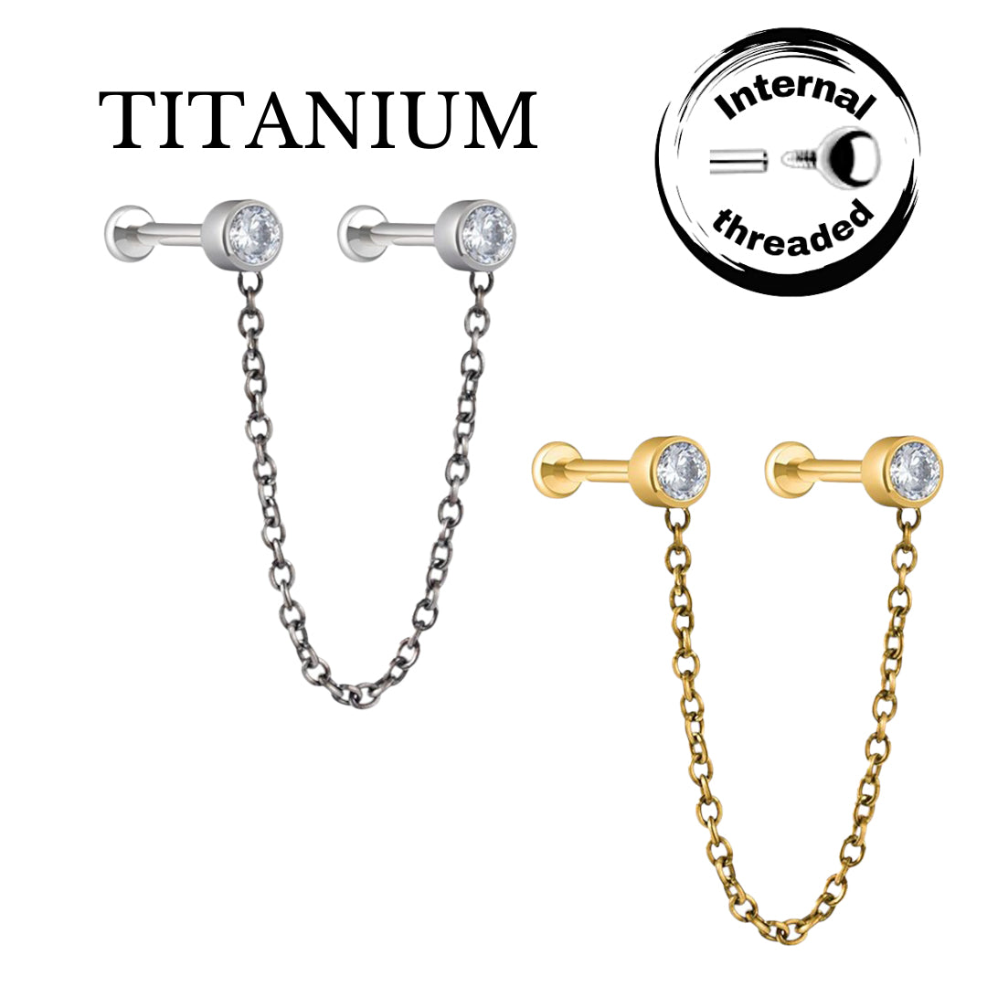 Implant Grade ASTM F136 Titanium Chain Double Stone Internaly Threaded Labret