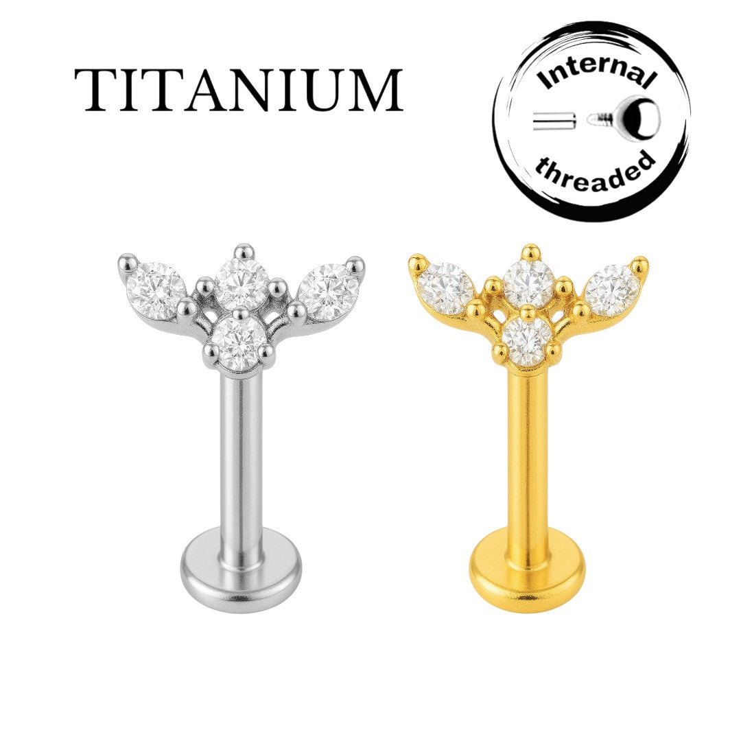 Implant Grade ASTM F136 Titanium 4 CZ Marquise Wing Internaly Threaded Labret