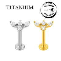 Implant Grade ASTM F136 Titanium 4 CZ Marquise Wing Internaly Threaded Labret