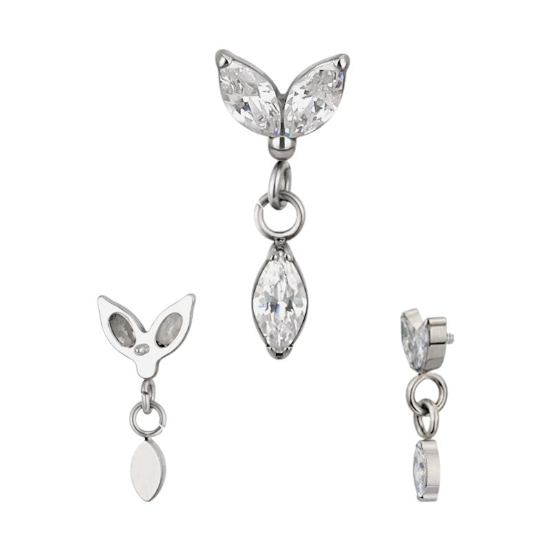 Implant Grade ASTM F136 Titanium 2 Marquise CZ Pear Dangle CZ Internaly Threaded Labret