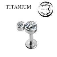 Implant Grade ASTM F136 Titanium Bezet Set 2 CZ Stone Cluster Internaly Threaded Labret
