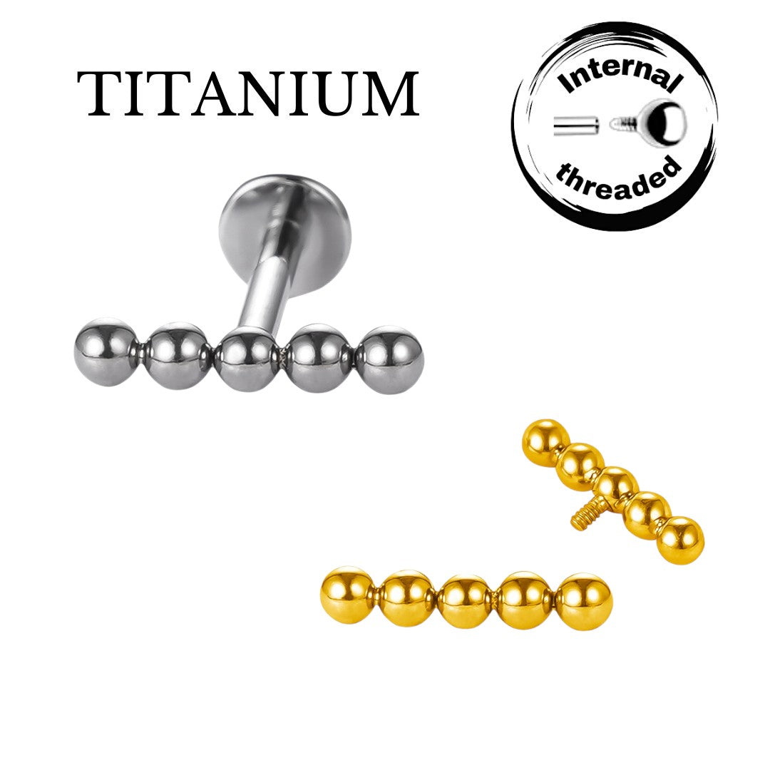 Implant Grade ASTM F136 Titanium 5 Balls Straight Internaly Threaded Labret