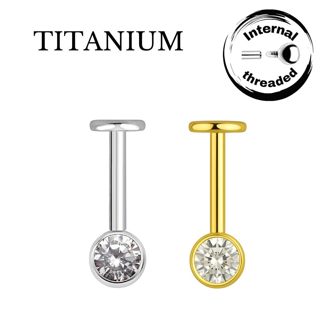 Implant Grade ASTM F136 Titanium Hidden Helix One Stone Internaly Threaded Labret