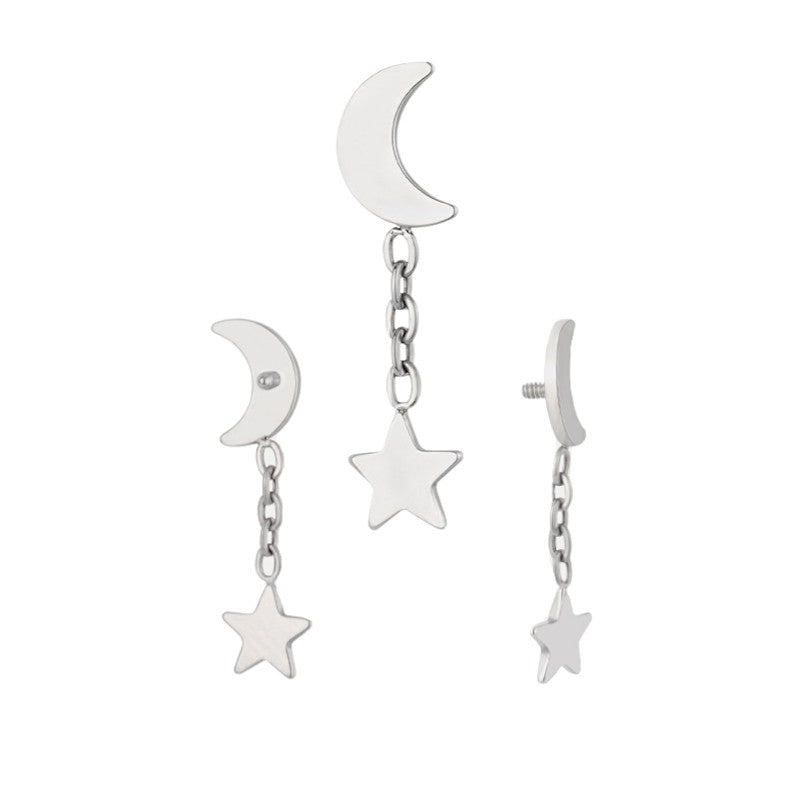 Implant Grade ASTM F136 Titanium Moon With Dangle Star Internaly Threaded Labret