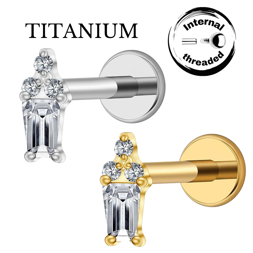 Implant Grade ASTM F136 Titanium Square Triangle Stone Top Internaly Threaded Labret