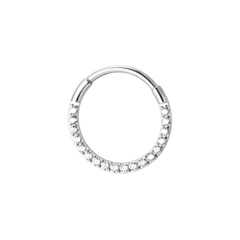 Implant Grade ASTM F136 Titanium Hoop Ring With CZ Pave Face 0.8MM Segment Clicker