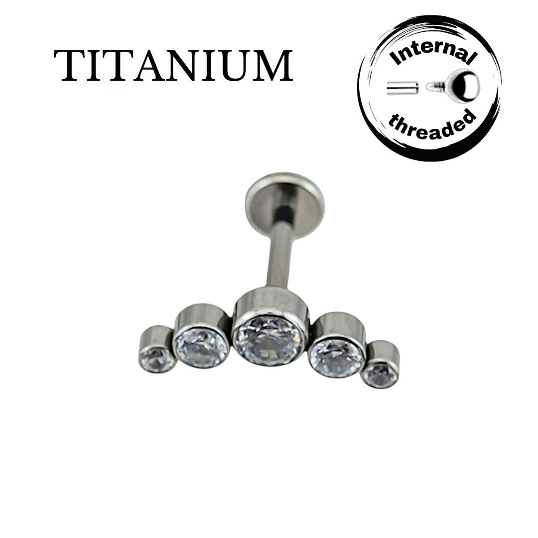 Implant Grade ASTM F136 Titanium 5 CZ Stone Cluster Internaly Threaded Labret