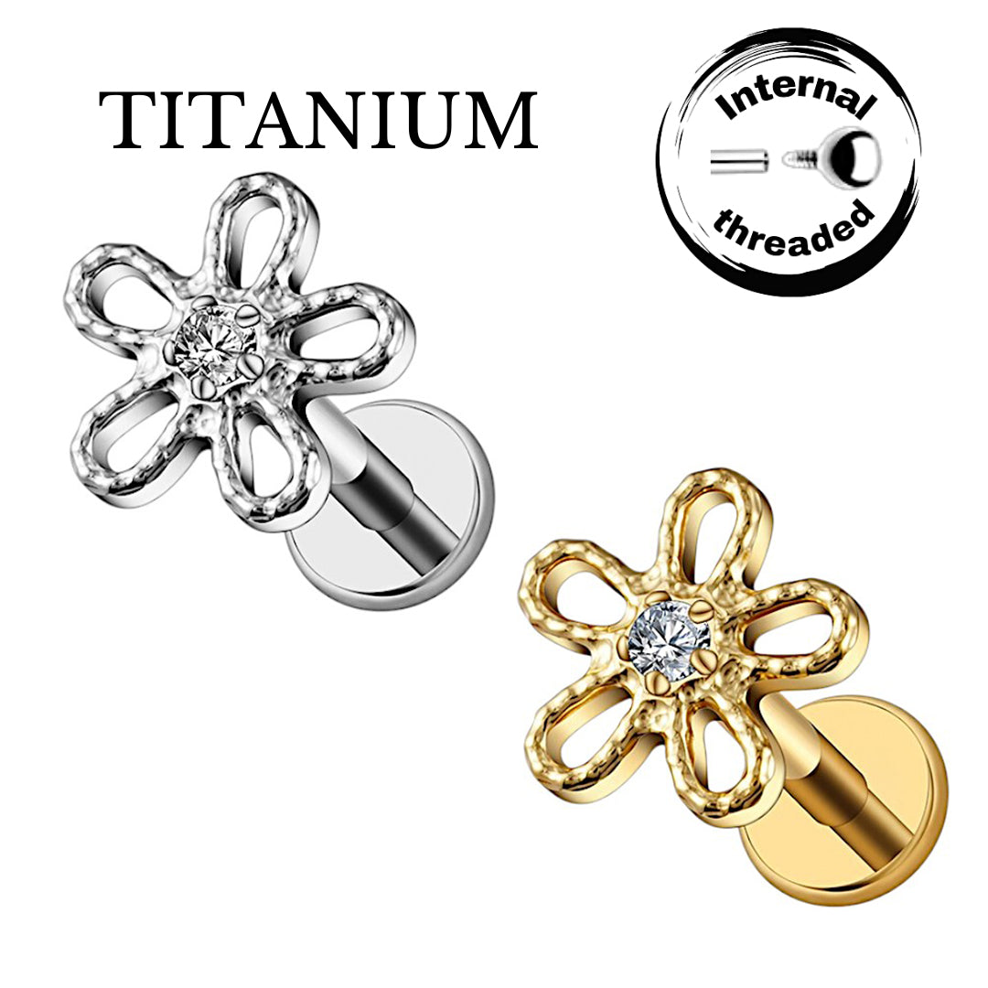 Implant Grade ASTM F136 Titanium Flower Outlines Internaly Threaded Labret