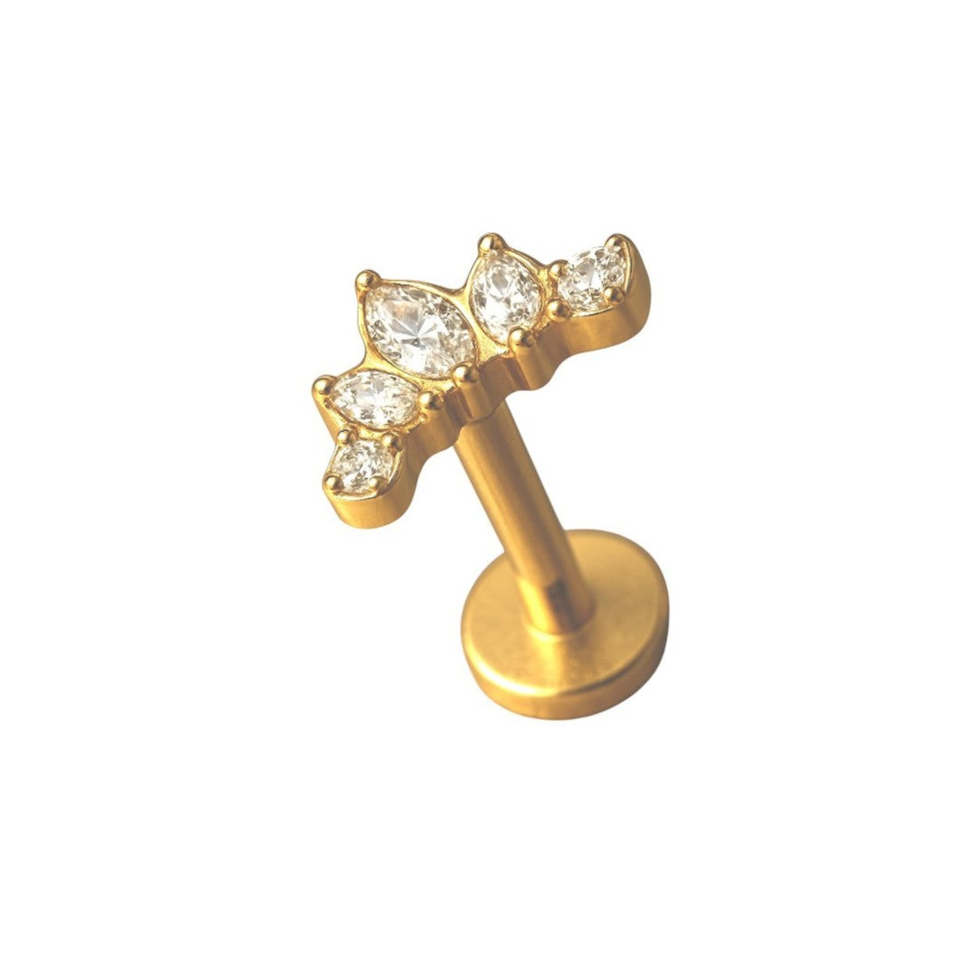 Implant Grade ASTM F136 Titanium 3 CZ Marquise 2 CZ Round Internaly Threaded Labret