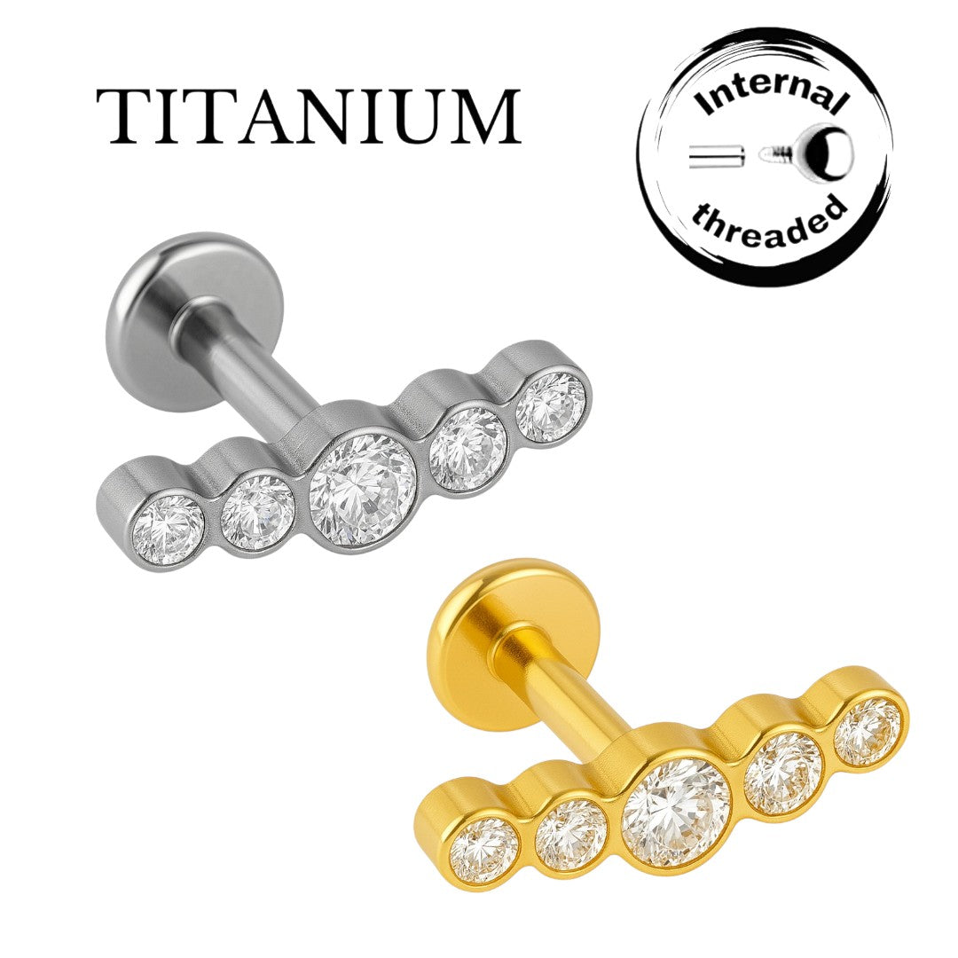 Implant Grade ASTM F136 Titanium 5 CZ Bow Internaly Threaded Labret