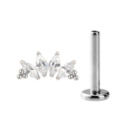 Implant Grade ASTM F136 Titanium 4 Prong Set Marquise CZ With Tri-Beard Balls Internaly Threaded Labret