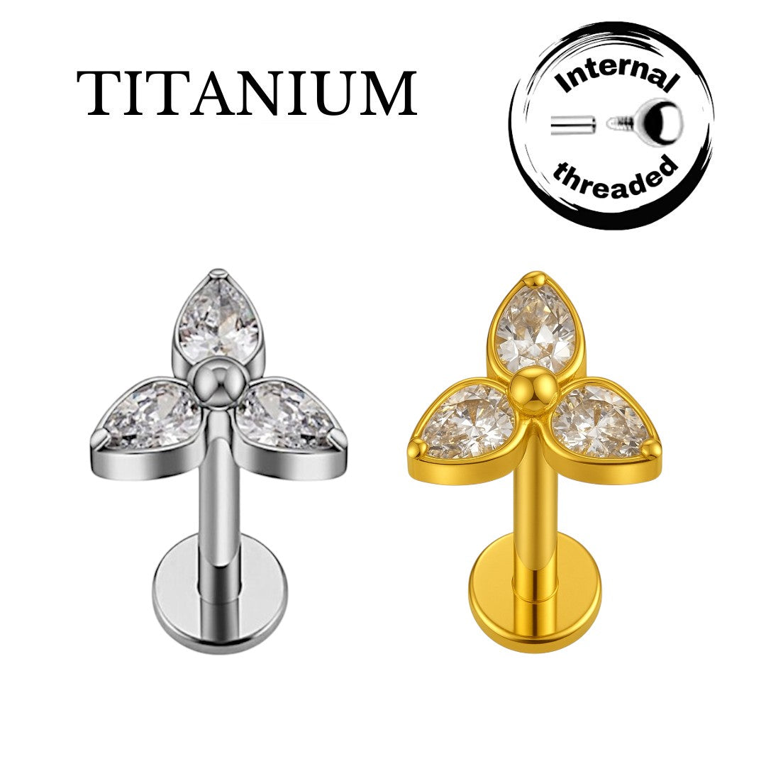 Implant Grade ASTM F136 Titanium Three Stones Big Internaly Threaded Labret