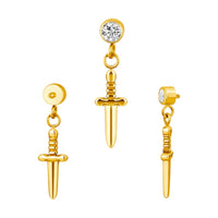 Implant Grade ASTM F136 Titanium Bezel Set CZ With Dangle Sword Internaly Threaded Labret