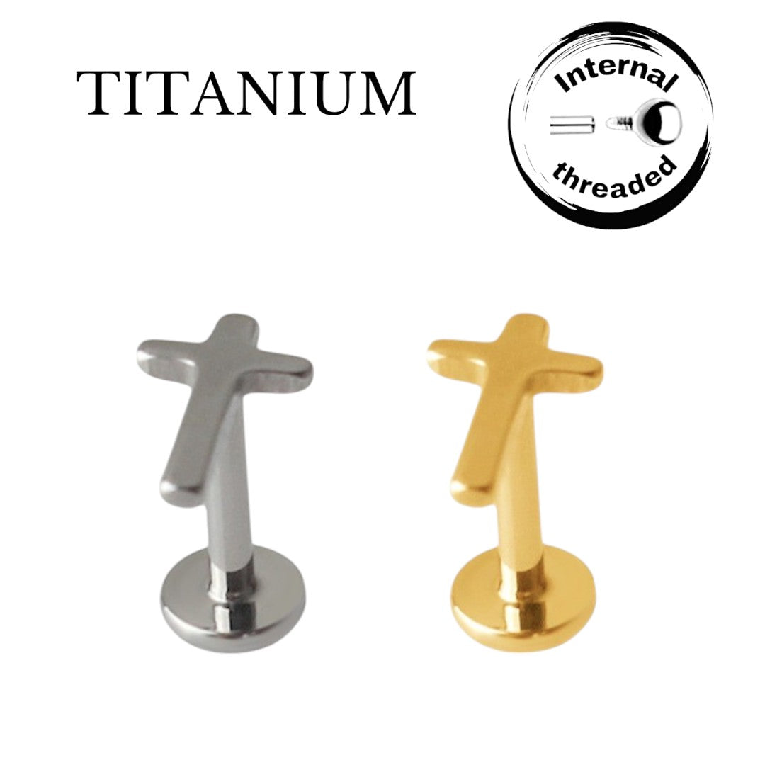 Implant Grade ASTM F136 Titanium Cross Internaly Threaded Labret