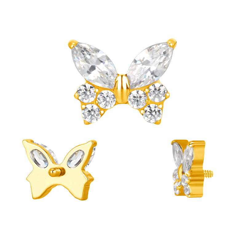 Implant Grade ASTM F136 Titanium CZ Butterfly Internaly Threaded Labret