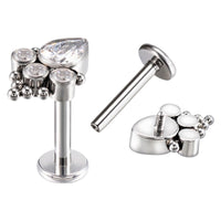 Implant Grade ASTM F136 Titanium Teardrop And 3 Round CZ Clustered Balls Internaly Threaded Labret